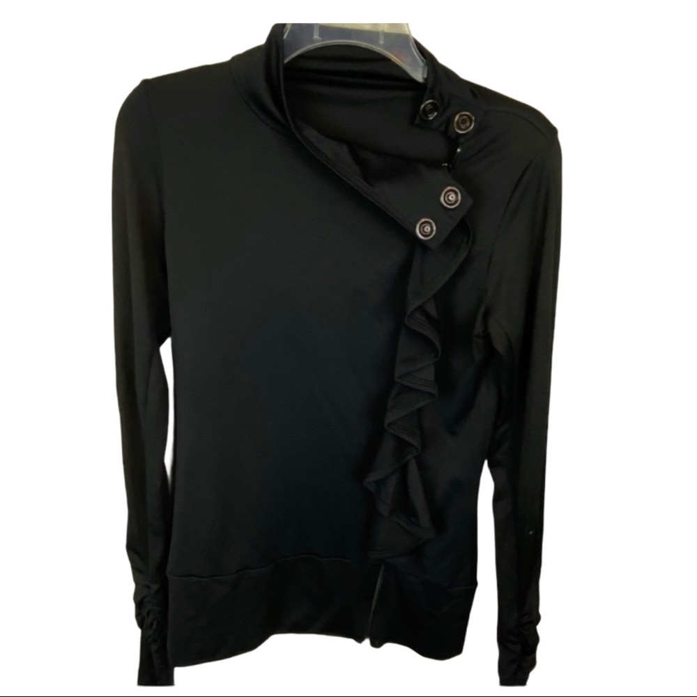 ANTHRO | PURE + GOOD Black Ruffle Zip Jacket